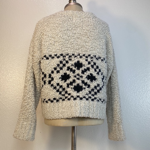 Hippie Rose Geometric Patterned Sweater, Cropped, White, Black Detail, Medium - Picture 3 of 9